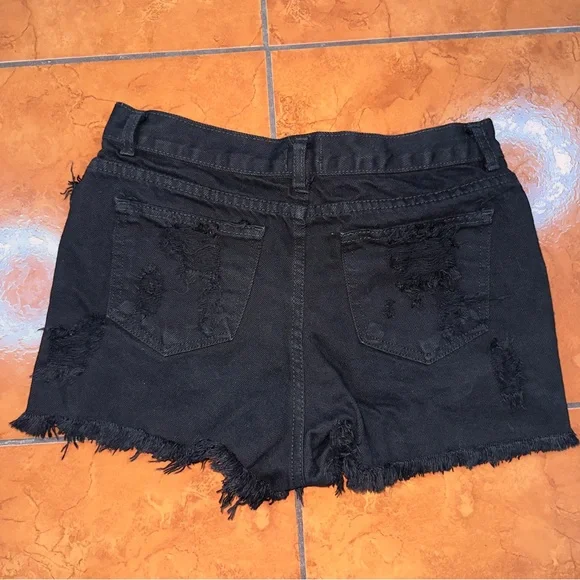 John Galt Brandy Melville Black Distressed Denim Shorts Size 30 - Picture 3 of 6